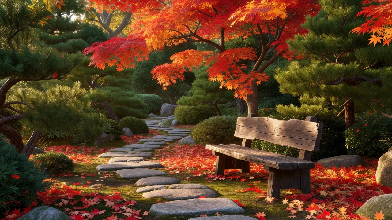 秋の紅葉と日本庭園のメンテナンス
