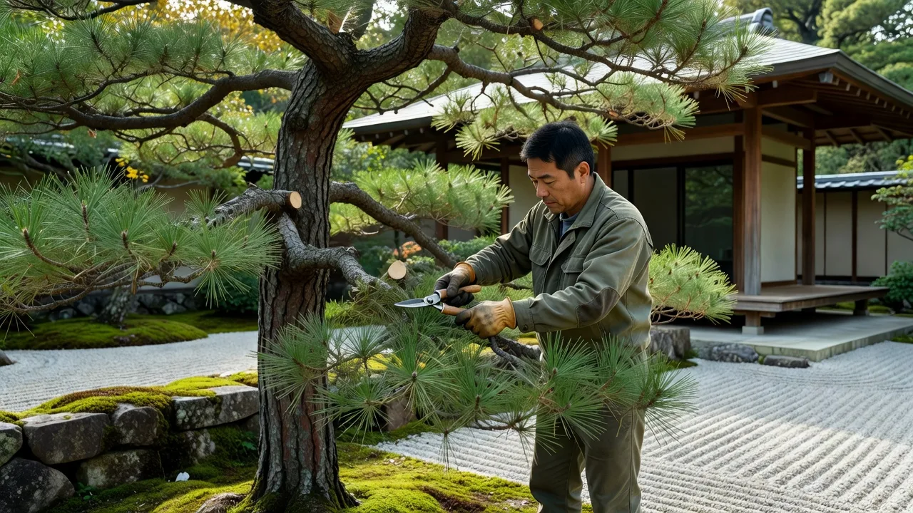 松の木の剪定メンテナンス作業