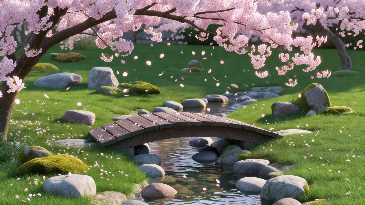 春の庭づくりガイド・桜と橋のある日本庭園