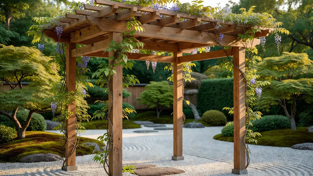パーゴラを彩るつる植物の植栽